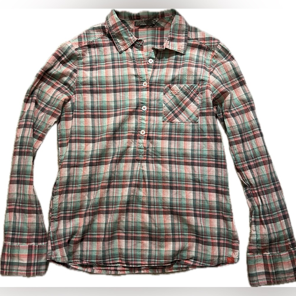 Prana Gina Top plaid long sleeve half button up